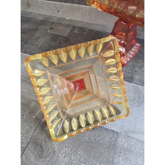 Vintage Indiana Glass Red Orange Sunset Jeanette Amberina Candy Dish - Picture 4 of 5